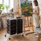 GOFLAME 12-Drawer Rolling Storage Cart, Craft Storage Cart with Removable Drawers & Lockable Wheels, Art Cart Supply Storage Organizer with Metal Frame for Home Office Classroom, Black