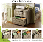 DEVAISE 2 Drawer Farmhouse File Cabinet with Lock, Lateral Filing Cabinet for Letter/Legal/A4 Size, Wood Printer Stand for Home Office, Gray Oak