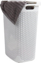 Mind Reader Slim Laundry Hamper with Lid, 60L Tall Clothes Basket, Narrow Tapered Design for Bathrooms, Closets and Laundry Rooms, Plastic, White