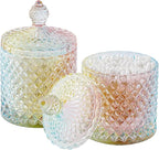 Qtip Holder Glass Apothecary Jars with Lid Bathroom Accessories Vanity Organizers and Makeup Storage for Cotton Swabs, Makeup Sponges, Bath Salts, Canister Dispenser, 2 Pack Rainbow