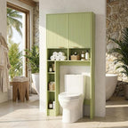 31" W Over The Toilet Storage Cabinet with Fluted Door, Green Bathroom Organizer with Adjustable Shelf, 67''H Tall Natural Toilet Paper Holder Stand Wave Door for Restroom, Laundry Room