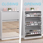 Shoe Cabinet with 3-Flip Mirror Drawers, Freestanding Shoe Rack Organizer with Hidden Handle, Slim Narrow Shoe Storage Cabinet for Entryway, Entrance, Hallway, Bedroom