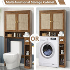 KIGOTY Over The Toilet Storage Cabinet, Bathroom Storage Organizer with 2 Doors, Toilet Rack with Adjustable Shelf,Freestanding Space-Saving Storage Rack for Toilet, Laundry Room,Brown