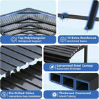 Carport Canopy 12’X20’ Heavy Duty Car Port Galvanized Steel Roof, Reinforced Stable Triangle Frame for Snowy Windy Metal Carports Enhanced Base Car Tent for Car,RV,Pickup,Boat,Truck,Tractor