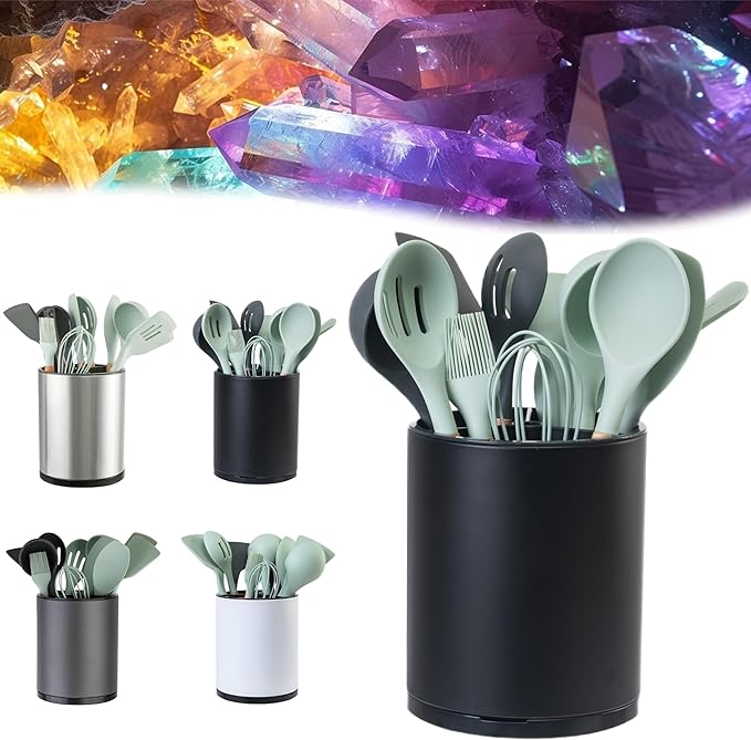 Utensil Holder For Kitchen Counter Organizer Extra Large Silverware Caddy Cooking Utensil Stainless Steel Rotating Kitchen Storage 3 Compartment Flatware Spoon Spatula