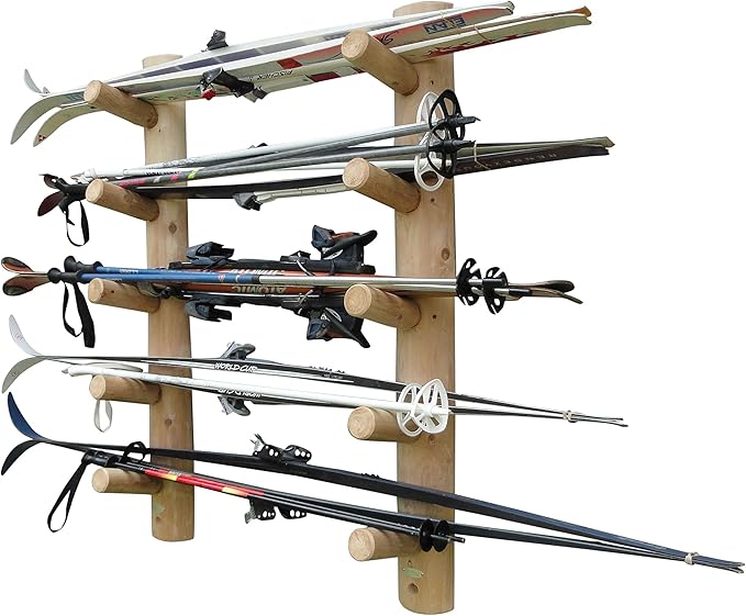 10-Place Wall-Mounted Ski Log Racks - Skis Wall Mount Garage Racks, Indoor & Outdoor Vertical Ski Holders for Walls, Hangers for Skis Indoor Storage Rack, Garage Hanging Rack - Natural