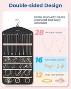 BAGSMART Hanging Jewelry Organizer with Hanger Metal Hooks Double-Sided Jewelry Holder for Organizing Earrings Necklaces Rings Perfect for in Hanging Closet, Wall, Door, 1 Piece, M, Black