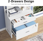 Tribesigns 2 Drawer Vertical File Cabinet with Lock & Bookshelf, Letter Size Large Modern Filing Cabinet Printer Stand with Open Storage Shelves for Home Office, White