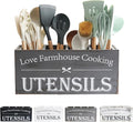 Utensil Holder,Extra Large Wooden Utensil Holder For Kitchen Counter,Cooking Spatula Organizer,Big Storage Caddy With 4 Compartments Flatware Spoon Tool Cutlery（Grey）
