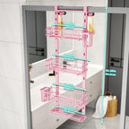HapiRm Hanging Shower Caddy Organizer - Shower Shelf with 22 Hooks and 2 Toothbrush Holders, No Drilling Adjustable Hanging Bathroom Organizer - Pink