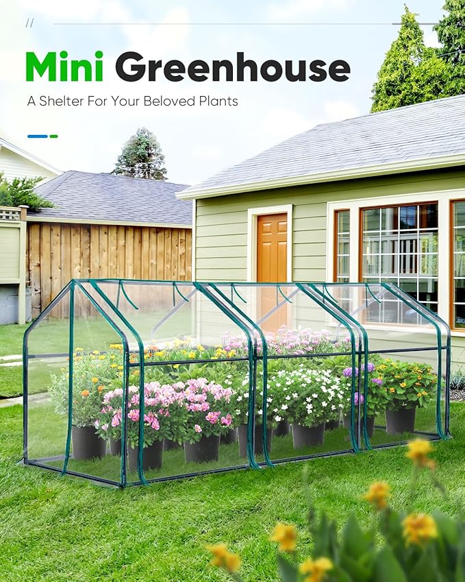 Quictent Mini Greenhouse, Portable Quick-Setup Small Tabletop Waterproof UV Protected PVC Cover Shelter for Outdoors/Indoors W/ Raised Base for Garden Plant Seed Starting, 8 Stake, 95"x36"x36", Clear