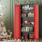 INTERGREAT Metal Storage Cabinet with Magnetic Doors, 63" H Traditional European Style Metal Cabinets with 2 Doors and 4 Adjustable Shelves for Home Office, Kitchen, Bathroom (Black Red)