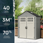 Suncast Everett 6x3 ft Vertical Storage Shed - Resin Outdoor Garden Shed with Floor, Windows, Skylight & Lockable Double Doors. Slim Yard Storage for Utility Tools & Backyard Equipment