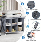 Luggage Rack for Guest Room, Folding Suitcase Stand with 6-Cube Fabric Storage Shelf, Luggage Holder, Steel Foldable Luggage Stand for Guest Room, Bedroom, Hotel, Grey