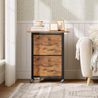 2 Drawer File Cabinet, Vertical Filing Cabinet with Wheels, Printer Stand with Non-Woven Fabric Drawer, Adjustable Hanging Rods, fits A4/Letter Size, for Home Office, Rustic Brown FCHR5801