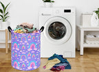 Purple Rainbow 19.7 Inch Round Laundry Clothes Hamper Laundry Basket with Handles,Storage Organizer Bins Laundry Gift Basket for Room, Bedroom Decor