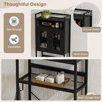 Tangkula Over The Toilet Storage Cabinet, 5-Tier Space Saver Above Toilet with 2 Mesh Doors, Metal Stand, Toilet Paper Holder & Hook, Freestanding Bathroom Cabinet Organizer for Laundry, Black