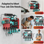 3 Layer Heavy Duty Power Tool Organizer Wall Mount with Charging Station, Adjustable Metal Storage Rack, 6 Outlets Power Strip, Drill Holders, Hooks & Drill Bit Rack for Garage, Workshop, Red