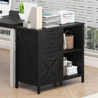 3 Drawer File Cabinet, Farmhouse Lateral Filing Cabinet Fits Files Letter or A4 Size, Wooden Printer Stand with Open Storage Adjustable Shelf for Home Office, Rustic Black