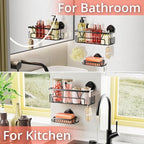 KEGII Suction Cup Shower Caddy, 2 Pack Shower Suction Shelf with Soap Holder & Hooks, No Drilling Bathroom Organizer, Stainless Steel Shampoo Holder for Bathroom Storage Basket, Black