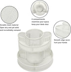 Annova Mesh Desk Organizer Rotate with 6 Compartments Round Spinning Tidy Candy/Pen Holder Desk Accessories Office, Art Supply, Storage, Classroom, Home (White)