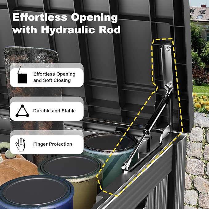ROJIK 150 Gallon Outdoor Storage Box Waterproof,Weatherproof Deck Boxes Outdoor Lockable,Resin Outside Storage Box for Garden Tools,Cushions,Pool Accessories(Black,150 Gal)