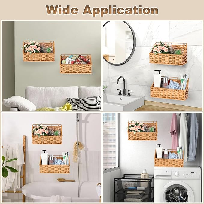 OwnMy 2PCS Plastic Wicker Hanging Basket Wall Mount Storage Baskets for Kitchen Organizing Fruit, Onion, Potato, Vegetable, Hanging Fruit Baskets for Kitchen Counter/Pantry/Cabinet