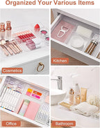 SMARTAKE 16-Piece Drawer Organizer with Non-Slip Silicone Pads, 5-Size Desk Storage Tray for Makeup, Jewelries, Utensils in Bedroom Dresser, Office and Kitchen, Clear