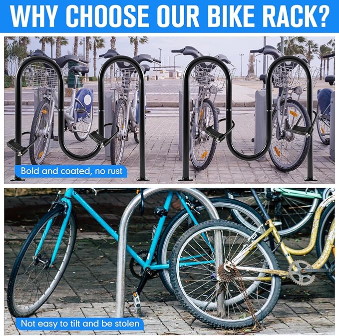 5 Bike Capacity Wave Bike Rack Commercial Bicycle Rack 40" L Heavy Duty Galvanized Steel Bicycle Organizer Ground Parking Stand for Outdoor Garages Streets Yards Parks Schools Sidewalks