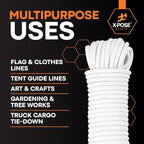 Plastic Clothesline - 50' Clothes Line - White Outdoor Weather Resistant - Synthetic Cord for Hanging and Drying Clothing & Laundry - Plastic Rope Clothes Line String for Pulley