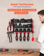 VEVOR Power Tool Organizer Wall Mount, 3-Layer Storage Rack with 4 Drill Holders, Tools Holder and Storage Rack with Side Pegboards, Garage Tool Organizer for Garage, Workbench, and Workshop