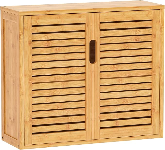 VIAGDO Wall Cabinet Bathroom Storage Cabinet Wall Mounted with Adjustable Shelves Inside, Double Door Medicine Cabinet, Utility Cabinet Organizer Over Toilet, Bamboo, 23.2''Lx8.1''Wx20.4''H