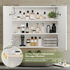 DICTAC Bathroom Medicine Cabinet with Mirrors and Led Lights 27.6x23.62 inch Double Doors Wall Mounted Mirror Cabinet with Storage Organizer Lighted Medicine Cabinets with Adjustable Shelves,White