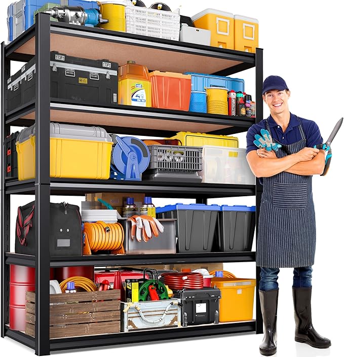 77.9"Hx46"Wx20"D Garage Shelving 5 Tier Storage Shelves,Adjustable Heavy Duty Metal Shelving Unit and Storage Large Rack,Utility Steel Shelf For Warehouse Industrial Pantry Basement Organizers
