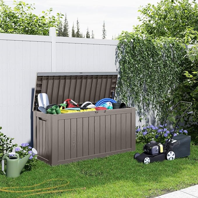 90 Gallon Deck Box,Waterproof Resin Outdoor Storage Box for Patio Furniture,Outdoor Cushions,Garden Tools and Pool Supplies,Weatherproof(Grey,90Gallon)