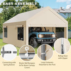 Nuturelly 12x20 FT Carport, Heavy Duty Carport Canopy with Roll-up Windows, Portable Garage with Removable Sidewalls & Doors, Car Canopy with All-Season PE Tarp for Car, Truck, Boat(Khaki)