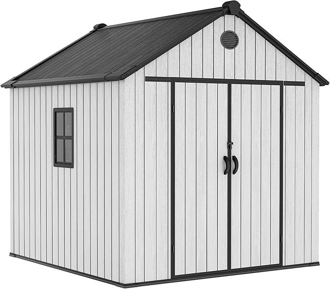 YITAHOME 8X8FT Large Storage Shed with Vision Window, Weatherproof Extra Thick Tool Storage, 16mm Heavy Duty Outdoor Storage Sheds with Floor, Lockable Door & Vents for Patio, Lawn Mower, Bike, Gray