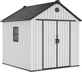 YITAHOME 8X8 ft Outdoor Plastic Storage Shed with Floor, 16mm Extra Thick Waterproof Garden Shed with Vision Window, Lockable Door & Vents, Heavy Duty Tool Storage for Patio, Lawn Mower, Bike, Gray