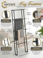 Metal Leaning Ladder Towel Rack, 4-Tier Blanket Stand for Bathroom Living Room, No Drilling Quilt Storage Organizer (Matte Black)