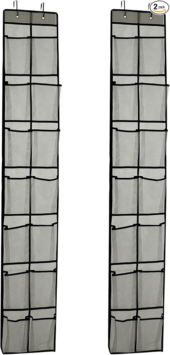 Over The Door Shoe Organizer, 14 Large Mesh Pockets Hanging Shoe Rack for Closet Organizers and Storage, Gray, 2-pack (gray)