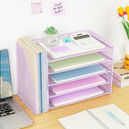 OPNICE Desk Organizer, 5-Tier Paper Organizer Letter Tray with Magazine Holder, Office Desk Accessories & Workspace Organizers, Desktop File Organizer for Office Supplies Storage, Purple