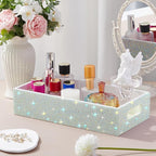 Honeydak Bling Rhinestone Bathroom Basket with Handle 13" x 6" x 3" Toilet Tank Tray, Crushed Diamond Bathroom Decor Accessories, Back of Toilet Storage Organizer, Sparkly Gifts for Women(White)