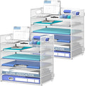 Daltack 6 Tier Paper Organizer for Desk, Paper Letter Tray Organizer for Desks, Mesh Desk File Organizers with Handle for Office, Home, School, White, 2 Pack