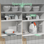 2Pcs Paper Plate Dispenser for 6-9.5 Inch Disposable Plates, Space-Saving Plastic, Foam and Paper Plate Storage Organizer for Cabinet, Countertop, RV or Outdoor (Transparent)