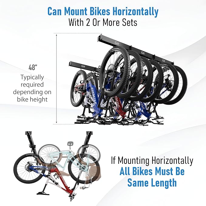 USA Based Ceiling Bike Hanger Slide Mount Up To 6 Bikes, Sliding Garage Bicycle Storage, 51" Heavy Duty Hanging Hook Racks 450lbs Limit, Overhead Mounted Hangers for Storing Bicycles | Black