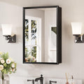 Keonjinn Medicine Cabinet Mirror 16" x 24", Assembly Required, Black Medicine Cabinet with Mirror for Bathroom, Beveled Framed, Wall-Mounted or Recessed, Stepless Adjustable Shelves
