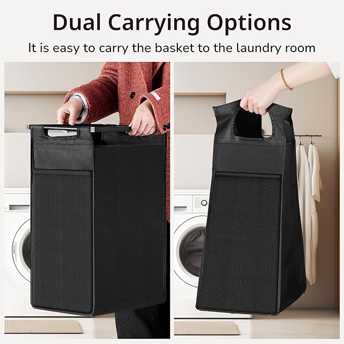 Laundry Sorter, Laundry Basket with 2 Pull-Out Removable Oxford Fabric Bags, 2 x 13.1 Gallons, Total 99L, Cloth Laundry Hamper with a Top Shelf 28.8"x13" (Black and Rust)