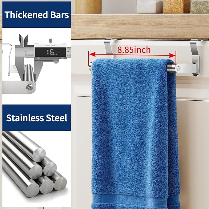 Over Cabinet Towel Holder, Stainless Steel Over The Cabinet Towel Rack for Kitchen Cabinet Doors Towel Bars, 2 Pack Dish Towel Bars (Brushed Nickel)