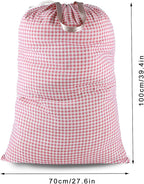 Extra Large Laundry Bag with Drawstring and Handle, Heavy Duty Travel Dirty Clothes Bag for Laundromat and Household, Durable Rip-Stop Laundry Hamper Liner, 28 x 40 Inch, Check Pink