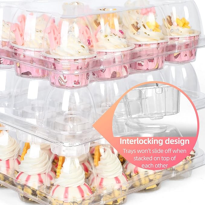 LotFancy (12 Count x 40 Sets) Mini Cupcake Containers with 480 Liners, Clear Plastic Cupcake Boxes Holders, Dozen Disposable Cupcake Carriers with Detachable Lid